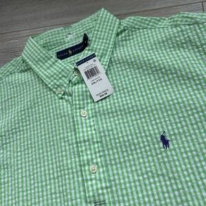 Ralph Lauren Lime Green Checked‎ Crinkled Cotton Short Sleeve Shirt XXL